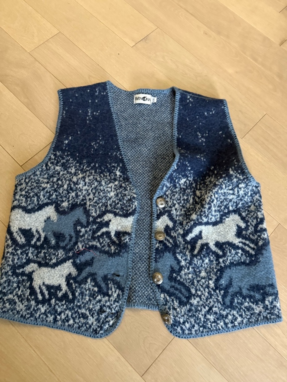 Blue Horse Pattern Knit Vest